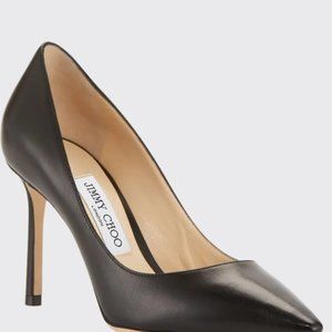 Jimmy Choo Romy Black Leather Pointed-Toe 85mm Pumps ($695)